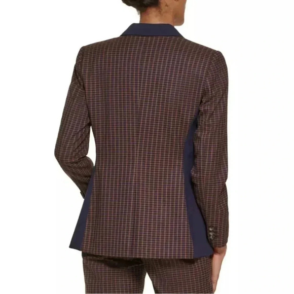 DKNY Women's Long Sleeve One Button Check Jacket Toffee Sz 6 - Picture 6 of 11